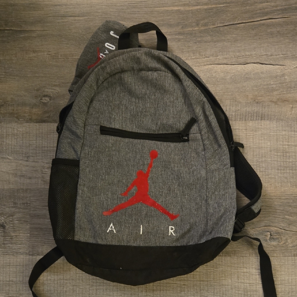 Nike Air Jordan Campus Backpack W/ Pencil Gray and Black Backpack with Red Logo